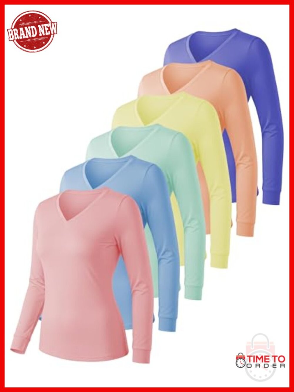Ultra Soft Long Sleeve V Neck Top UV Sun Protection Base Layer Multi Pack